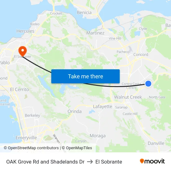 OAK Grove Rd and Shadelands Dr to El Sobrante map