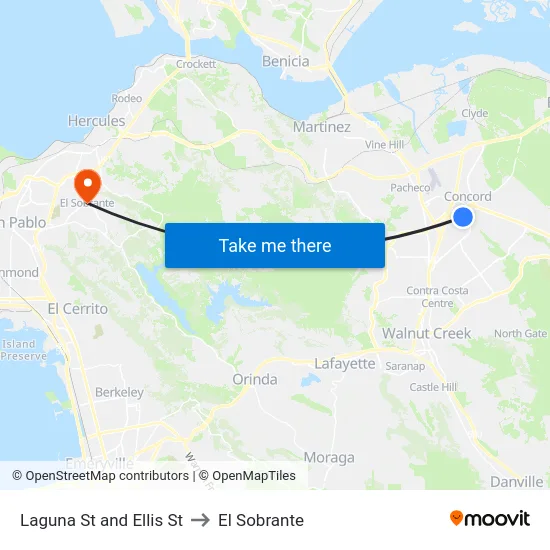 Laguna St and Ellis St to El Sobrante map
