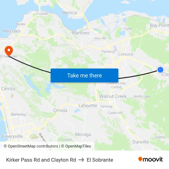 Kirker Pass Rd and Clayton Rd to El Sobrante map