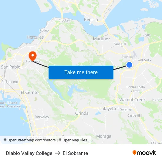 Diablo Valley College to El Sobrante map