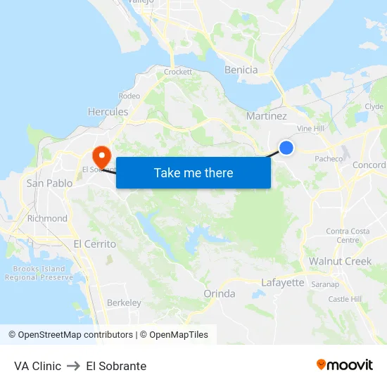 VA Clinic to El Sobrante map
