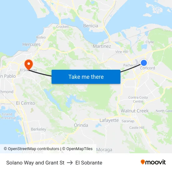 Solano Way and Grant St to El Sobrante map