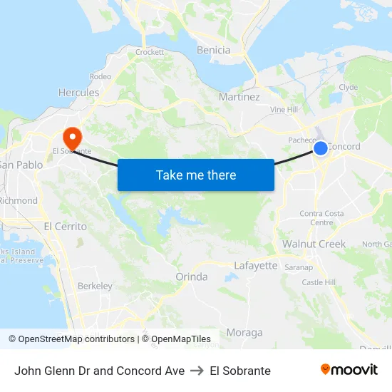 John Glenn Dr and Concord Ave to El Sobrante map
