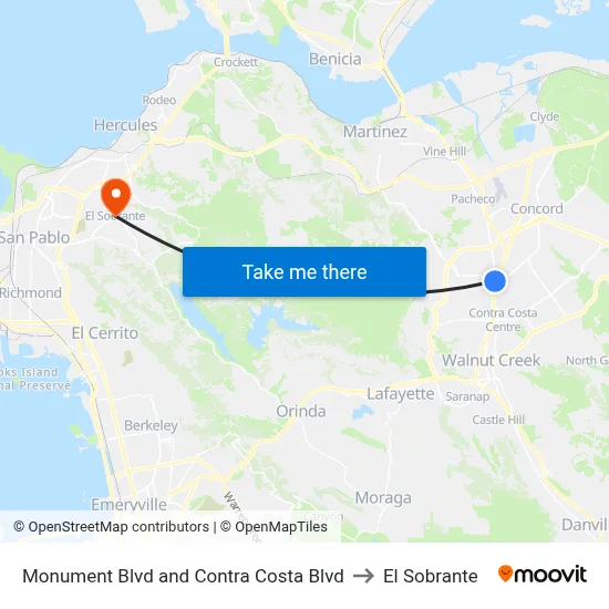 Monument Blvd and Contra Costa Blvd to El Sobrante map