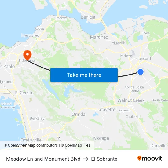Meadow Ln and Monument Blvd to El Sobrante map