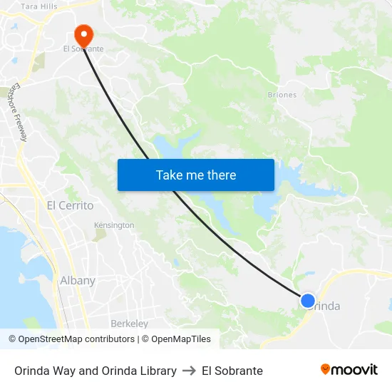 Orinda Way and Orinda Library to El Sobrante map