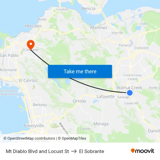 Mt Diablo Blvd and Locust St to El Sobrante map
