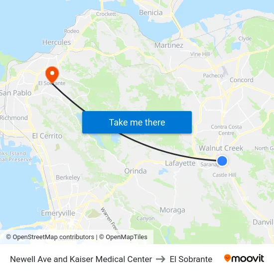 Newell Ave and Kaiser Medical Center to El Sobrante map