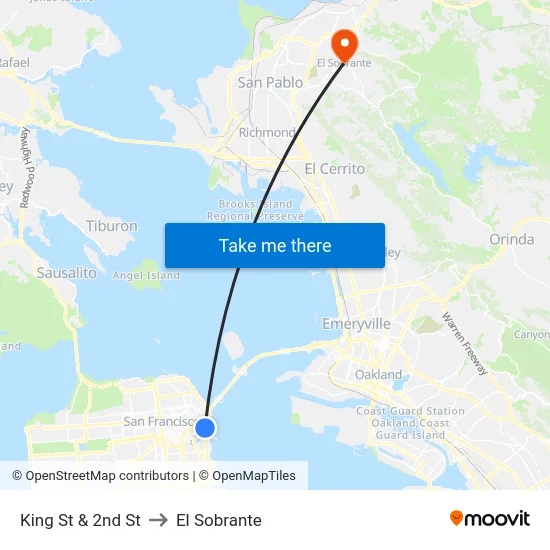 King St & 2nd St to El Sobrante map