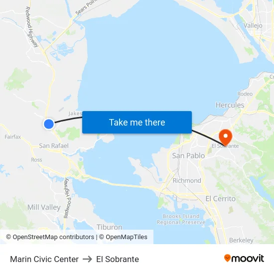 Marin Civic Center to El Sobrante map
