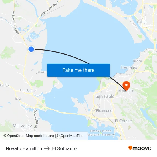 Novato Hamilton to El Sobrante map