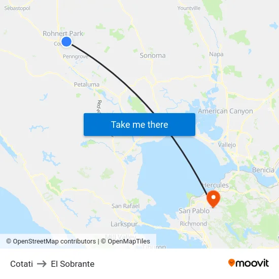 Cotati to El Sobrante map