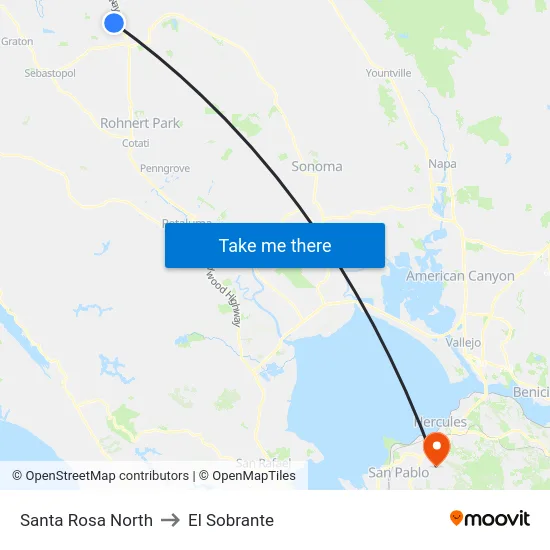 Santa Rosa North to El Sobrante map