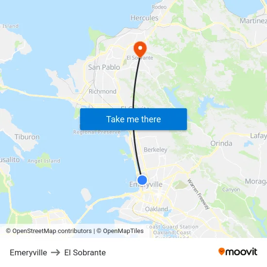Emeryville to El Sobrante map