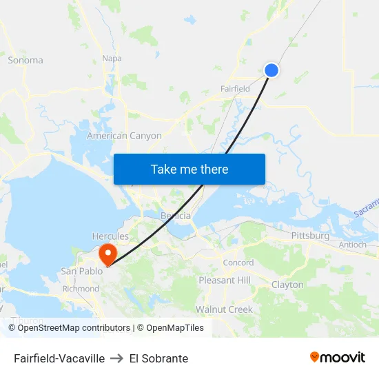 Fairfield-Vacaville to El Sobrante map