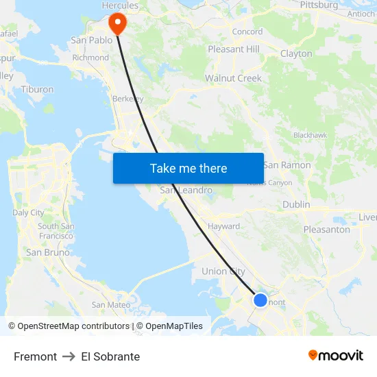 Fremont to El Sobrante map