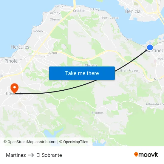 Martinez to El Sobrante map