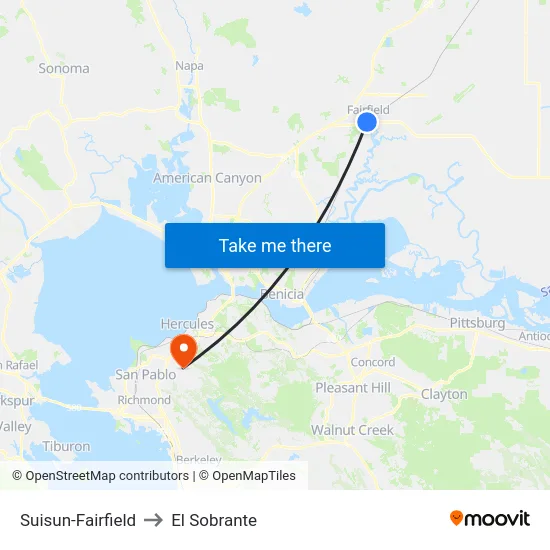 Suisun-Fairfield to El Sobrante map