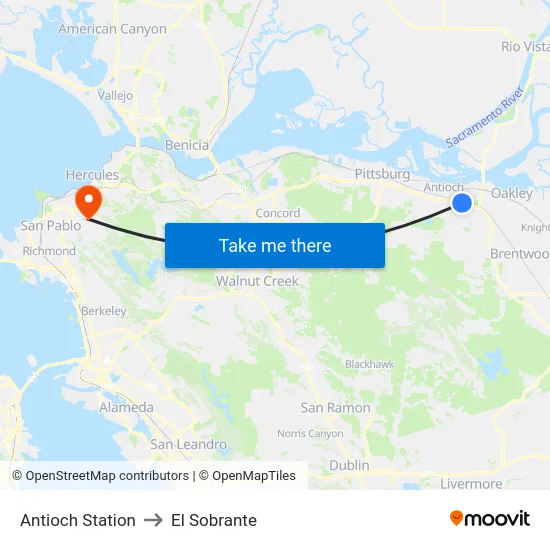 Antioch Station to El Sobrante map