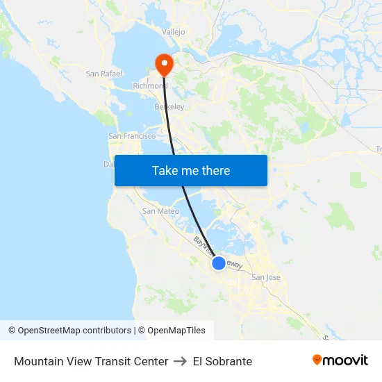 Mountain View Transit Center to El Sobrante map
