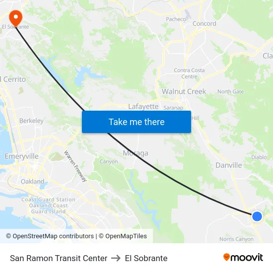 San Ramon Transit Center to El Sobrante map