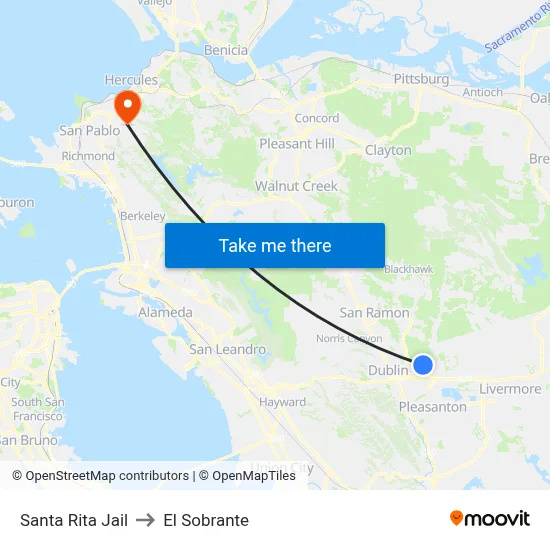 Santa Rita Jail to El Sobrante map