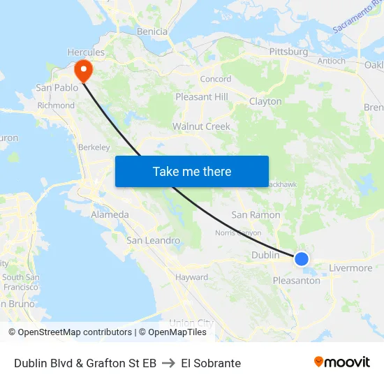 Dublin Blvd & Grafton St EB to El Sobrante map