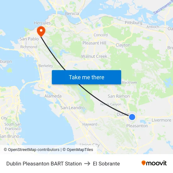 Dublin Pleasanton BART Station to El Sobrante map