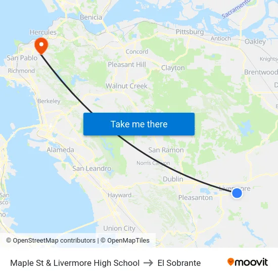 Maple St & Livermore High School to El Sobrante map
