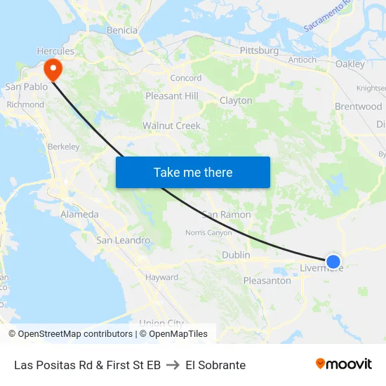 Las Positas Rd & First St EB to El Sobrante map