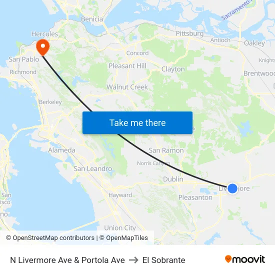 N Livermore Ave & Portola Ave to El Sobrante map