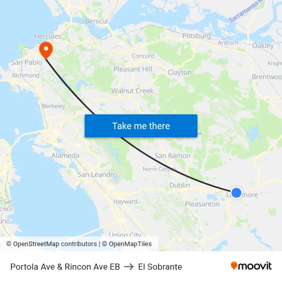 Portola Ave & Rincon Ave EB to El Sobrante map
