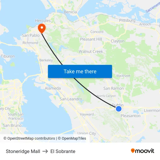 Stoneridge Mall to El Sobrante map
