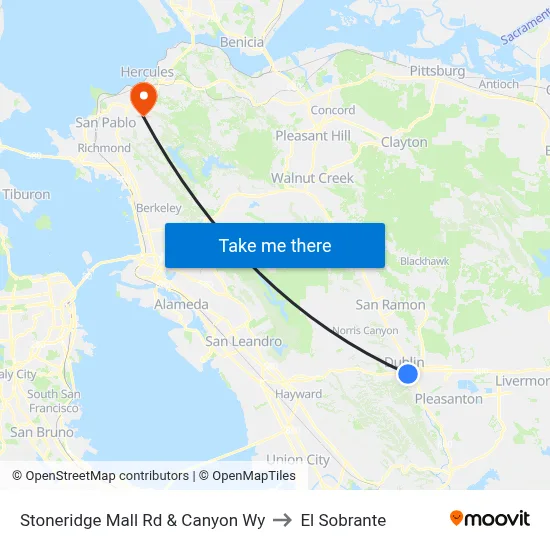 Stoneridge Mall Rd & Canyon Wy to El Sobrante map