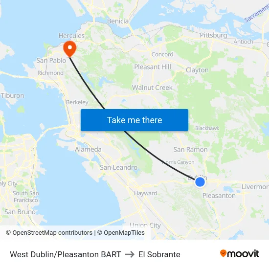 West Dublin/Pleasanton BART to El Sobrante map