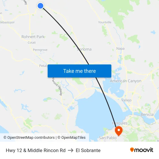 Hwy 12 & Middle Rincon Rd to El Sobrante map