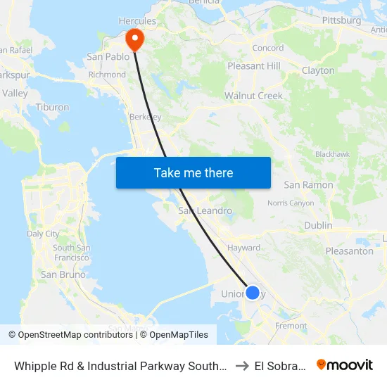 Whipple Rd & Industrial Parkway Southwest to El Sobrante map