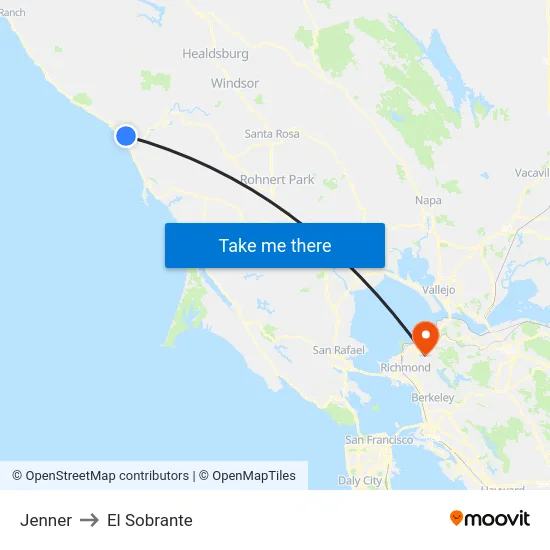 Jenner to El Sobrante map