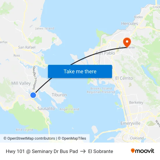 Hwy 101 @ Seminary Dr Bus Pad to El Sobrante map