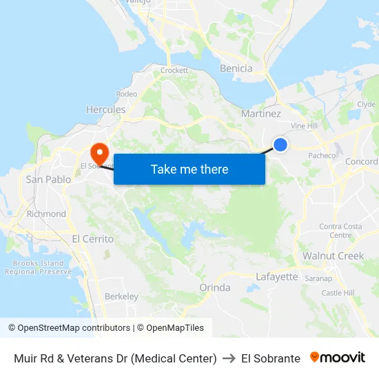 Muir Rd & Veterans Dr (Medical Center) to El Sobrante map