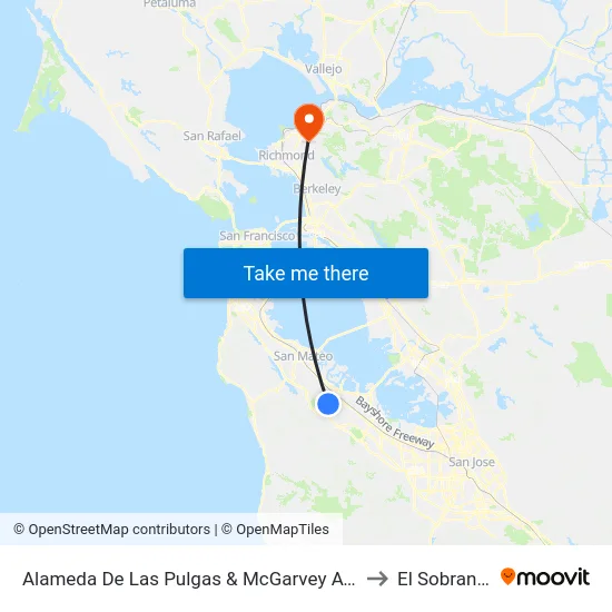 Alameda De Las Pulgas & McGarvey Ave to El Sobrante map