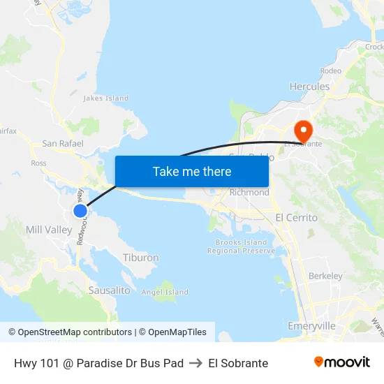 Hwy 101 @ Paradise Dr Bus Pad to El Sobrante map