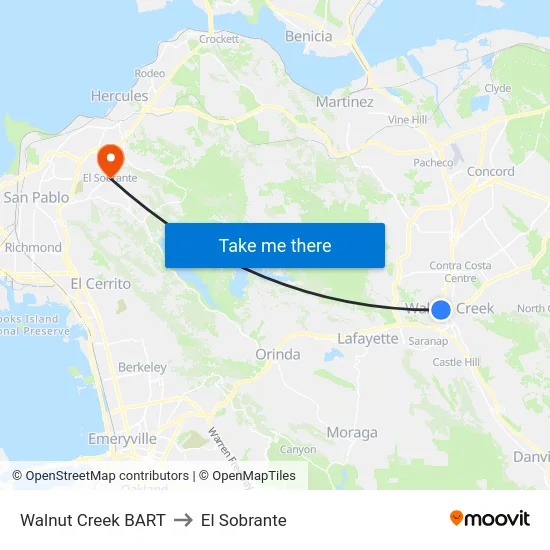 Walnut Creek BART to El Sobrante map