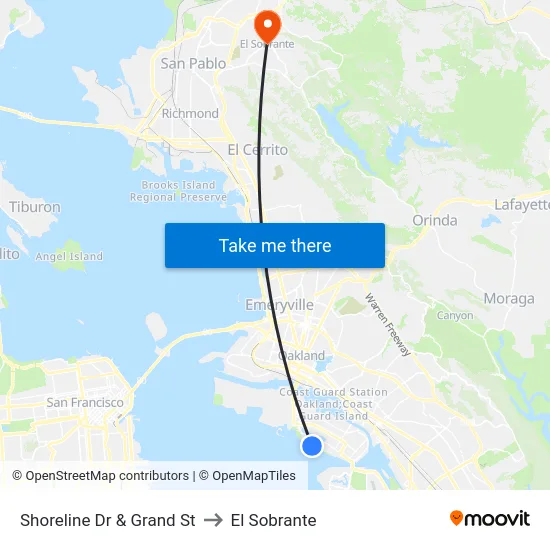 Shoreline Dr & Grand St to El Sobrante map