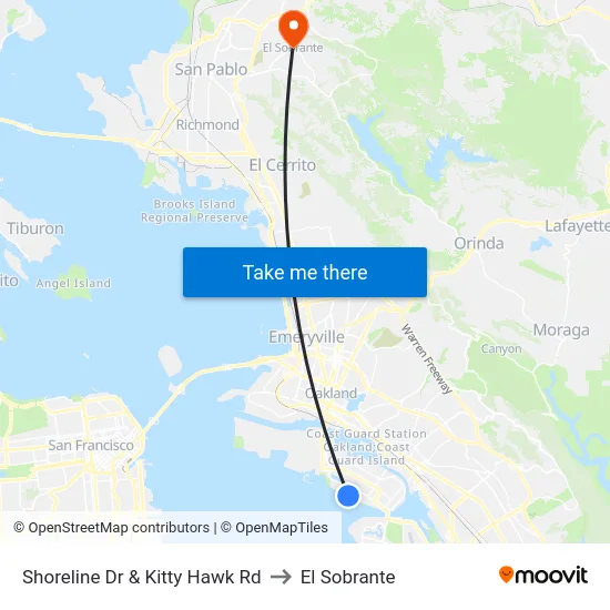 Shoreline Dr & Kitty Hawk Rd to El Sobrante map