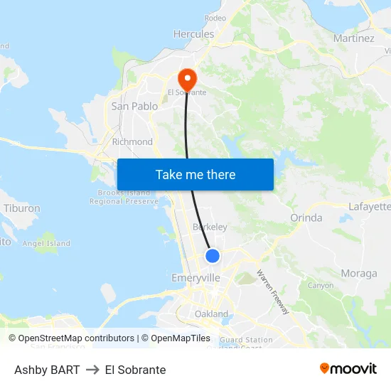 Ashby BART to El Sobrante map