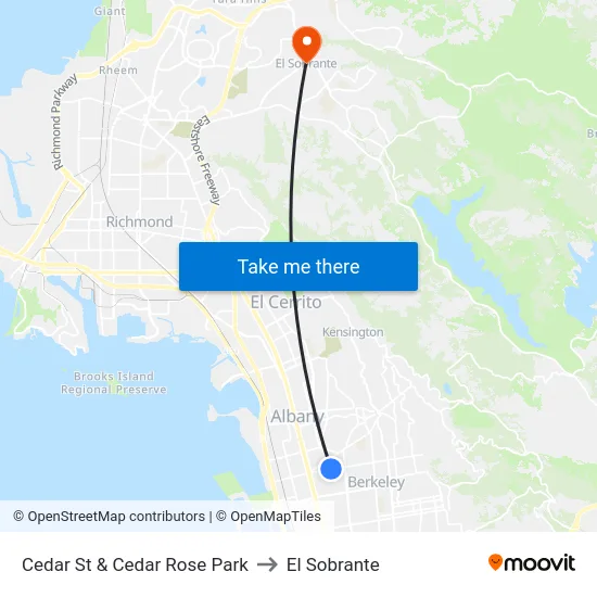 Cedar St & Cedar Rose Park to El Sobrante map