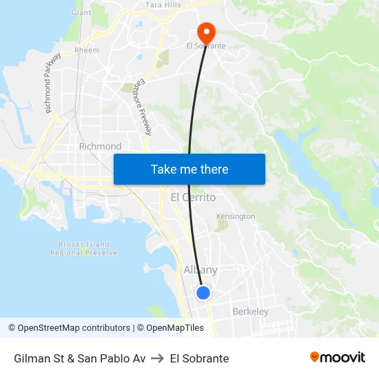 Gilman St & San Pablo Av to El Sobrante map