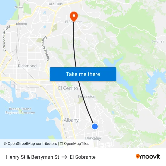 Henry St & Berryman St to El Sobrante map