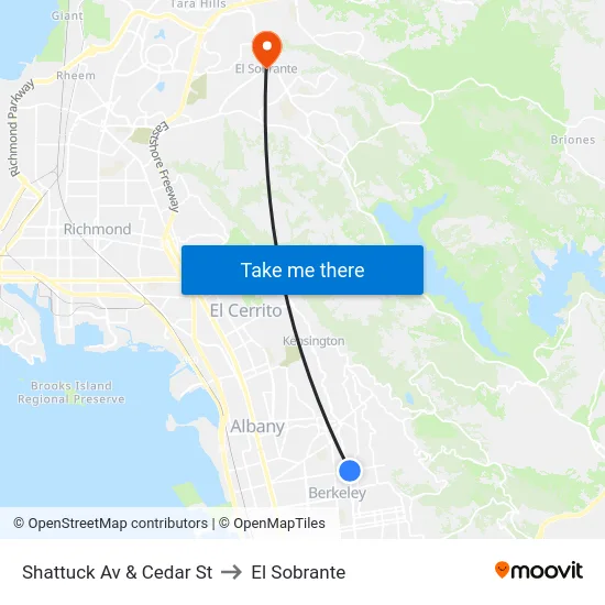 Shattuck Av & Cedar St to El Sobrante map